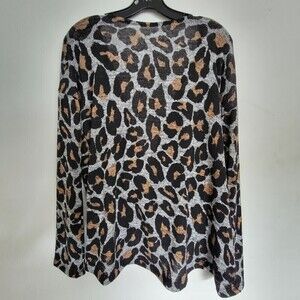NEW Cherish Leopard Cheetah Print Twist Deep V Back Long Sleeve Top Size Large